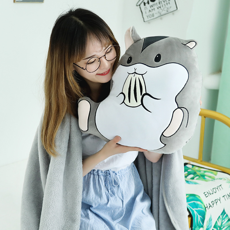 可爱仓鼠抱枕毯 汽车抱枕被子两用靠垫被大号空调被靠枕珊瑚绒毯|ms