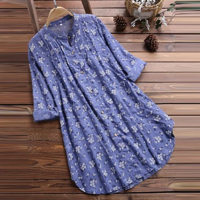 Long Sleeve Floral Loose Shirt Dress NSYF36841