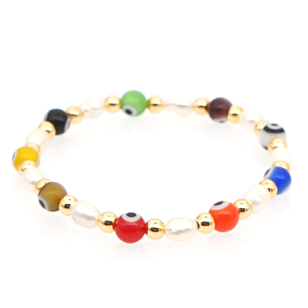 New Simple Baroque Pearl Glazed Evil Eye Ethnic Style Gold Bead Bracelet For Women Wholesale display picture 16