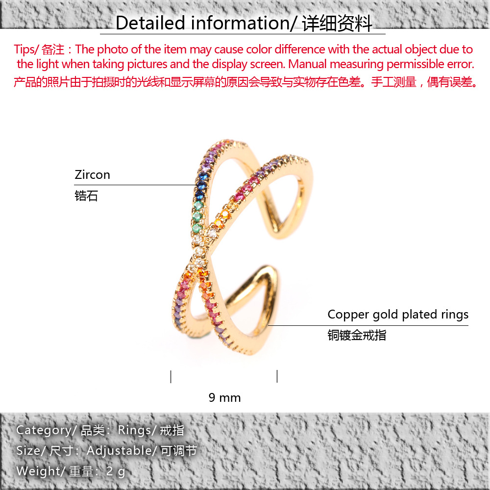 الاكسسوارات بيع الساخنة مفتوحة هندسية الصليب الأزياء الماس مؤشر البنصر الجملة Nihaojewelry display picture 1