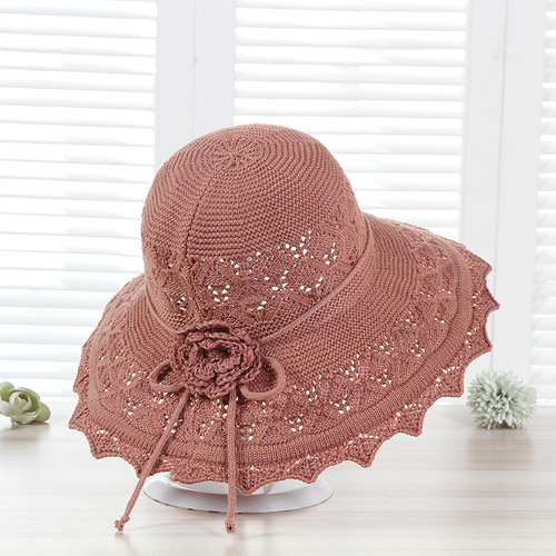 ins knitted straw hat Korean style summer big brim breathable sun protection hat women's fashion folding bow hat