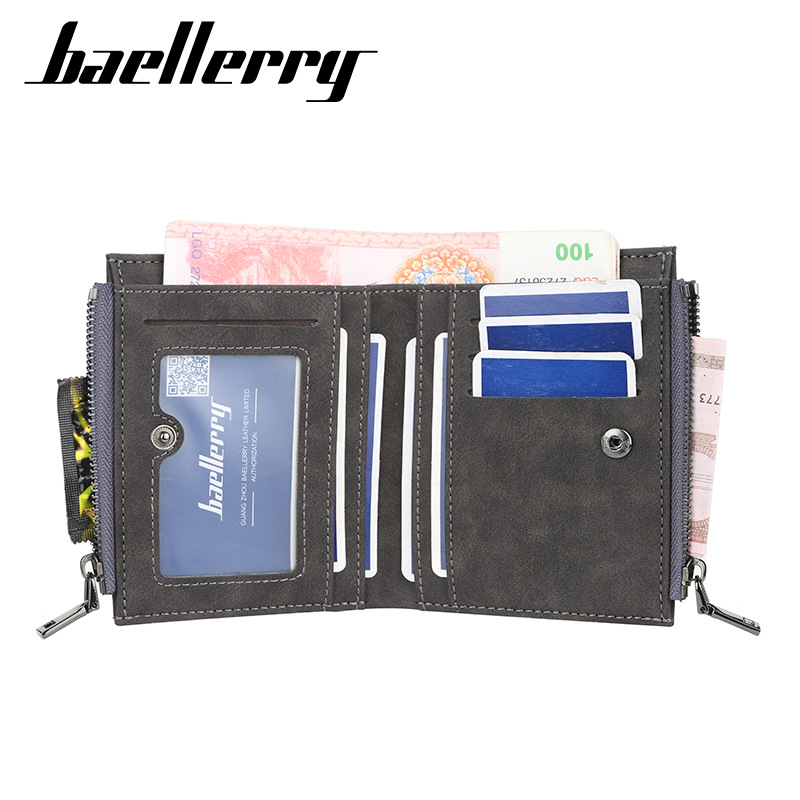 Men'S Short Wallet Korean Vertical Multi Card Double Zipper Wallet Youth Fashion Card Bag Man