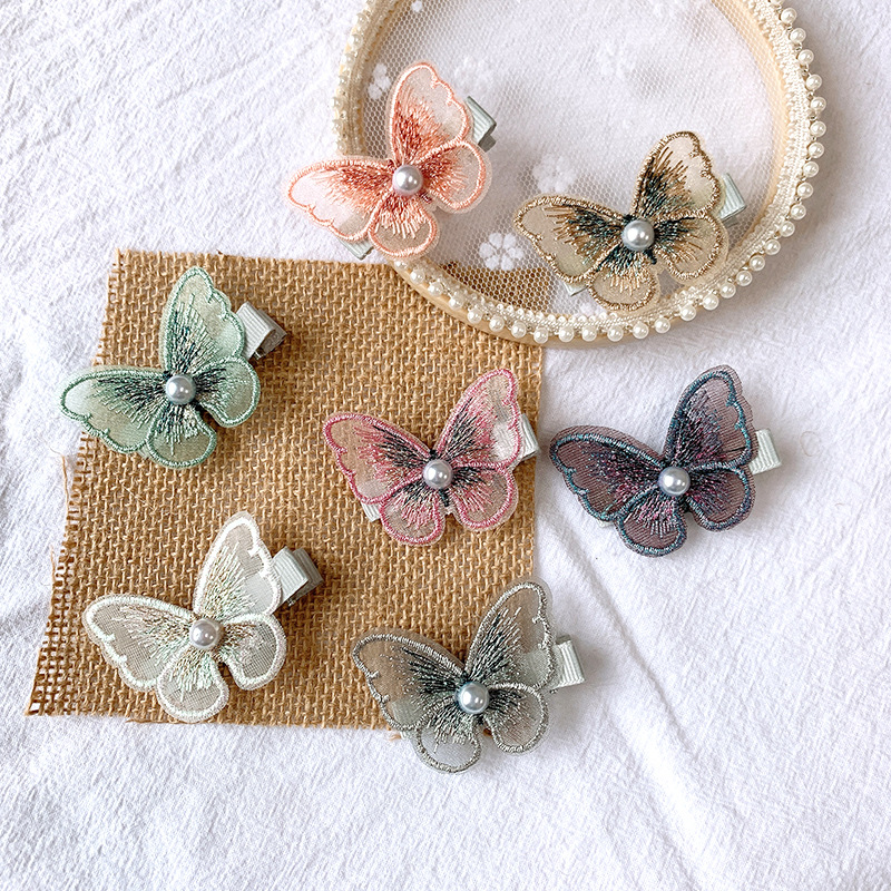 New Embroidery Three-dimensional Bow Hairpin Super Fairy Pearl Mesh Hairpin Bangs Clip Decorative Clip Girl Hair Accessories display picture 2