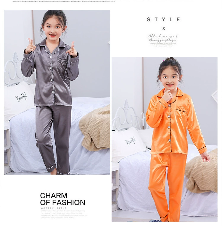 NEW Autumn Children cardigan Pajamas set teen long sleeve silk sleepwear Kids Girls Home Clothes 2pcs Suit Children's Pyjamas night gowns cheap