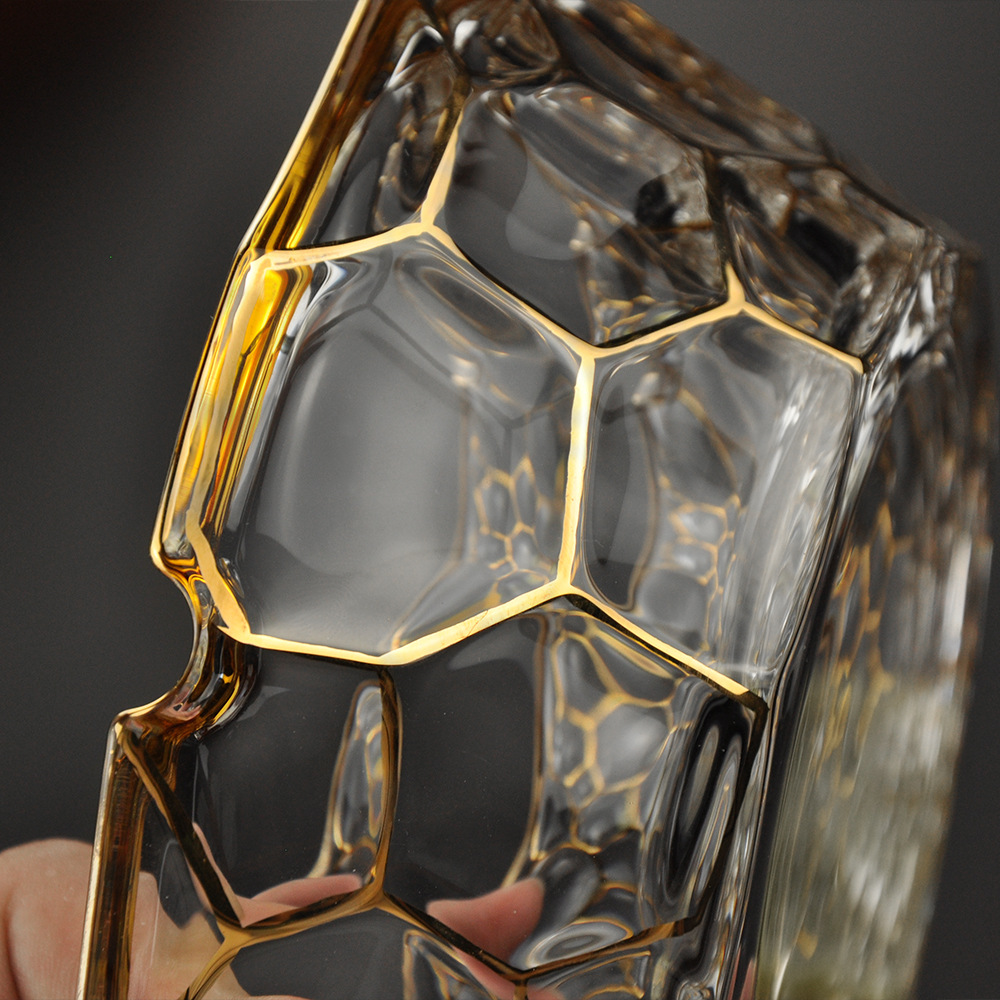 跨境雪茄烟缸水晶玻璃描金烟灰缸办公室客厅家居摆件大号烟缸批发