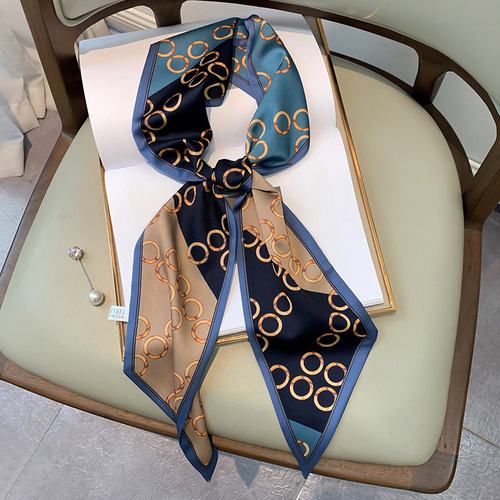 Autumn and winter new Korean style narrow long angled silk scarf women's multi-functional hair tie bag with fashionable scarf