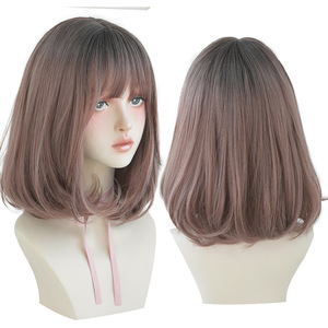 Bob Hair Wigs Perruques Bob Hair Pelucas De Cabello Bob Wig female dye gradient wig air bangs Bobo head short hair