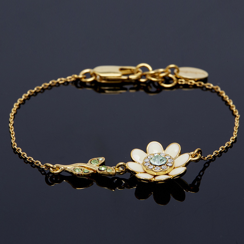 Korean Style Fashion Elegant White Flower Green Leaf Fine Bracelet Girls ins Trendy Cold Style Daisy Fashion Jewelry