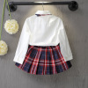 Girls’ suit Korean solid color shirt + Plaid pleated skirt two piece set