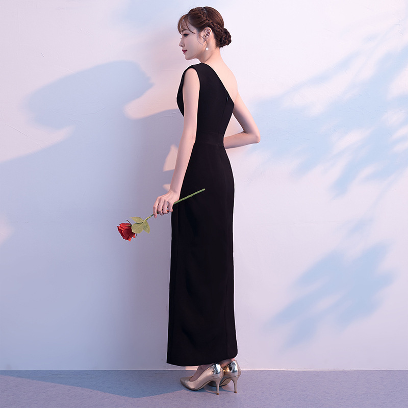 Vestido de noche para mujer, modelo 2026, elegante, adelgazante, sexy, negro, largo, para eventos sociales y reuniones anuales de empresa