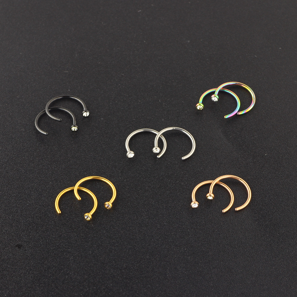 C-Shaped Stainless Steel Rhinestone Nose Ring - Diamond Nose Nail False Nose Jewelry detail image 7