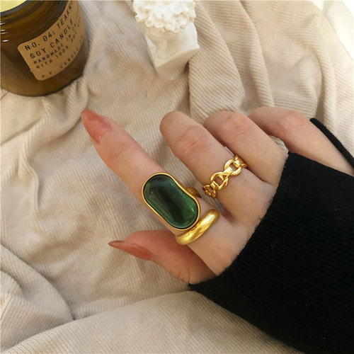 925 sterling silver French retro distressed niche designer emerald light luxury antique ring ins trendy women
