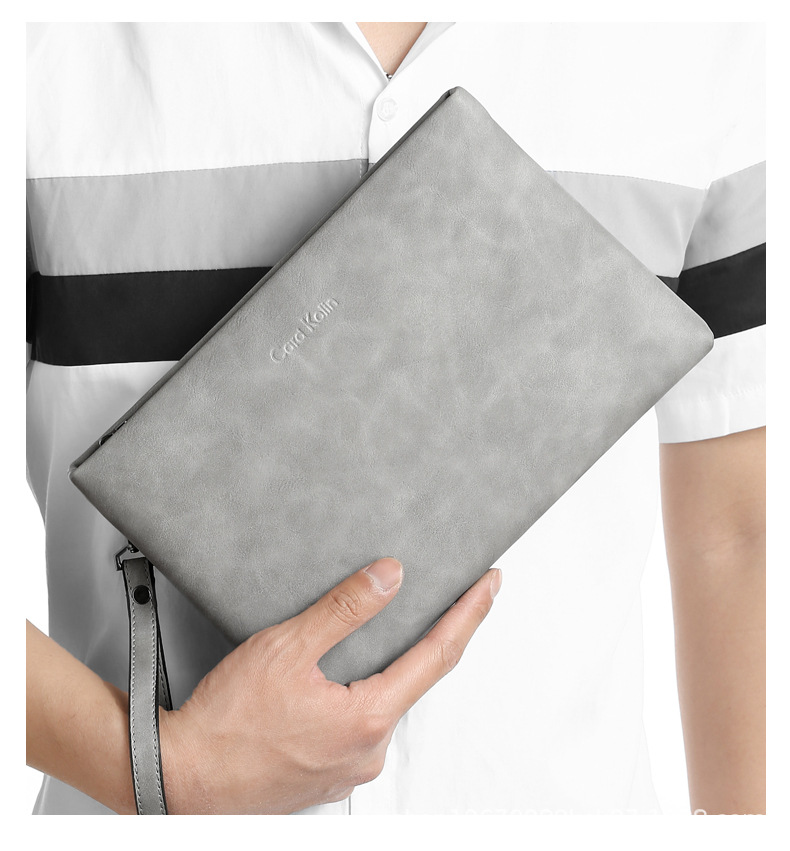 Men's Solid Color Pu Leather Zipper Envelope Bag Clutch Bag display picture 2