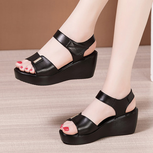 Velcro Wedge Sandals Women's 2020 Summer New Style Platform Platform Mid-heel All-match Comfortable Large Size 4143 Moms Shoes