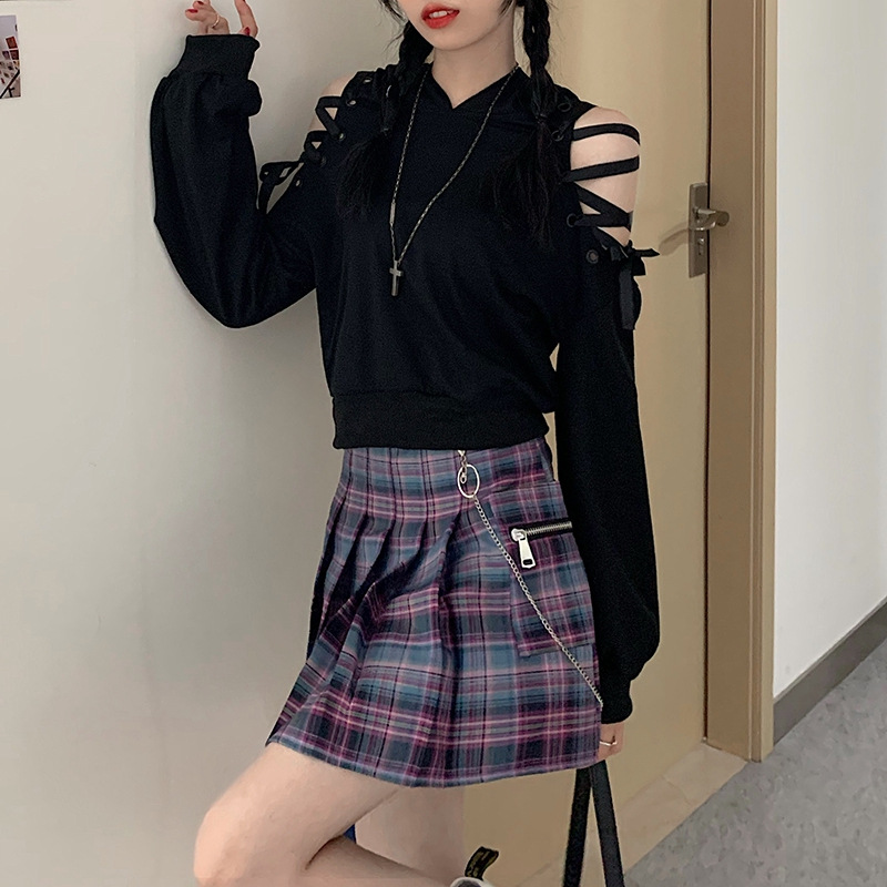 Kawaii Clothing Gothic Punk Cat Hoodie Black Sweatshirt - Foto 2