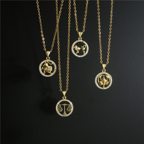 The zodiac gold pendant necklace sell like hot cakes Jewelry  female INS wind copper microscope accessories wish hot style