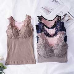 Women's Thermal Vest with Fleece Lining, Thicker and Warmer, Bodysuit-style, Ribbed Lace Edge Undercoat