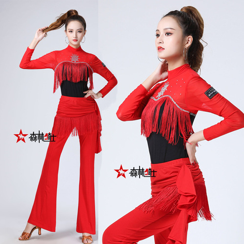 Teacher Guo Guo Bu Bu's new square dance costume for women, autumn and winter long-sleeved tassel suit, jitterbug dance costume