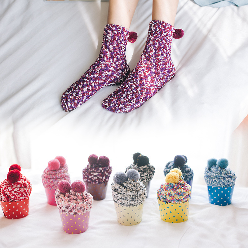Autumn and winter creative cake socks home floor socks polar fleece women's tube thick warm socks manufacturers wholesale