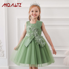 廠家貨源Amazon新款花童禮服貼花網紗兒童禮服女童鋼琴表演公主裙