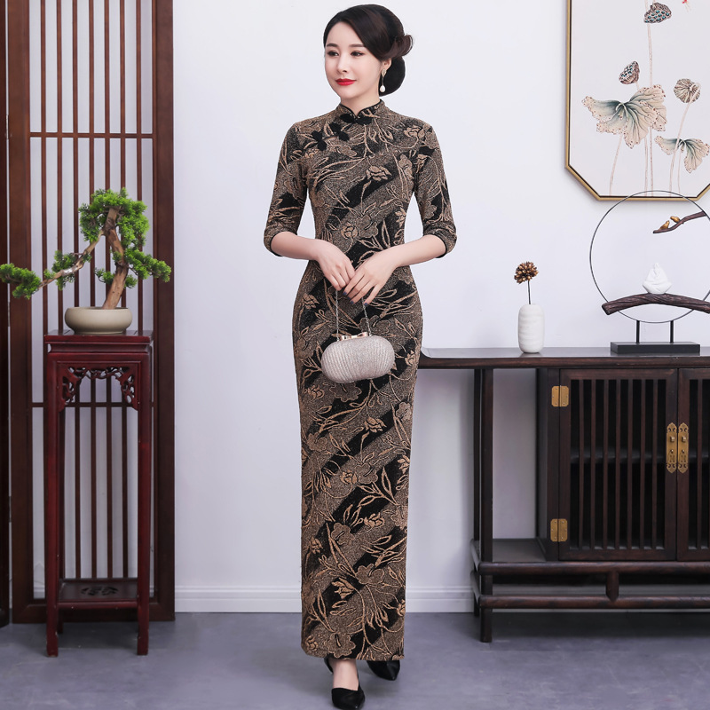 Summer retro long elegant cheongsam