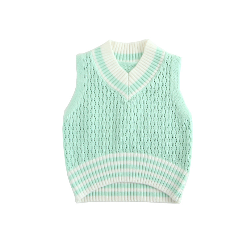 Niñas suéter 2023 primavera y otoño los niños chaleco sin mangas de punto hueco chaleco bebé abrigo moda coreana al por mayor