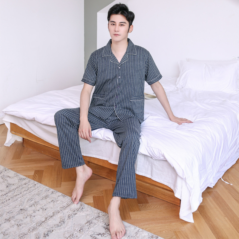100% algodón pijamas de los hombres de verano de manga corta casual primavera y otoño de manga larga juventud delgada homewear traje