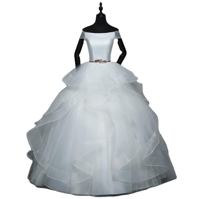 Vestido de novia estilo 2026 con diseño de hombros descubiertos, efecto adelgazante, largo hasta el suelo, estilo sencillo para mujeres pequeñas, vestido de novia ligero estilo francés para salir. image 5