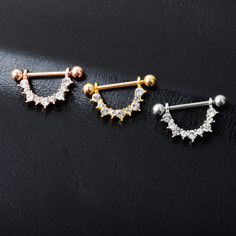 Fashion Piercing Jewelry Simple U-shaped Diamond Titanium Steel Breast Ring display picture 2