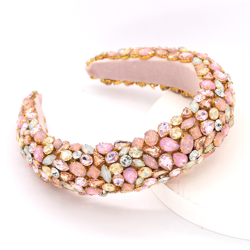 Baroque Four-color Glass Rhinestone Gold Velvet Sponge Fashion Bridal Headband Wholesale display picture 7