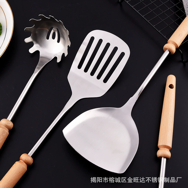 201 нержавеющая сталь, кухонные кухонные принадлежности, кухонная посуда с деревянной ручкой, большой сливной дуршлаг, ложка для супа, прямые поставки