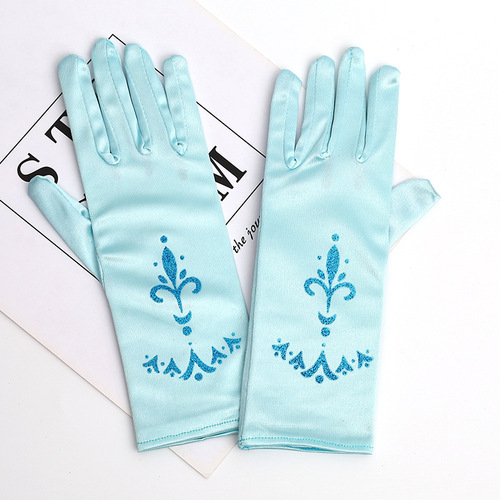 Elsa Princess Children's Decorative Gloves Frozen Blue Print Gloves Children's Clothing Accessory Etiquette Gloves