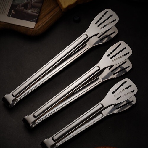Stainless steel three-line thickened food tongs fried fish barbecue tongs steak steamed bread bread multi-purpose barbecue tongs buffet