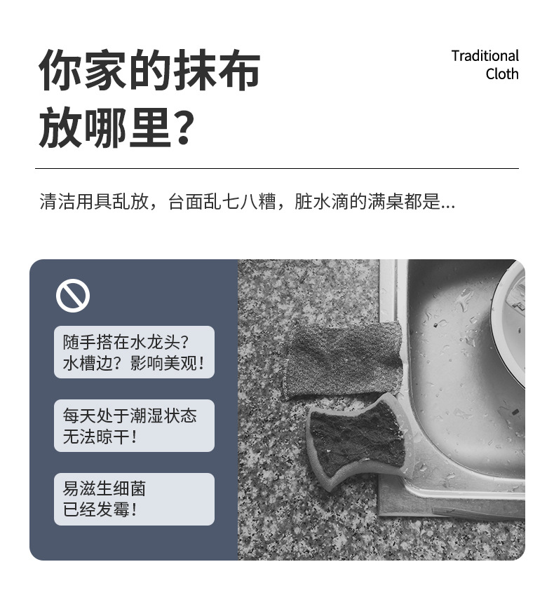 厨房按压出液盒 抹布置物架海绵沥水架 洗碗台面抹布挂架收纳神器详情6