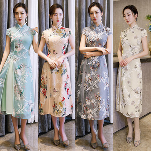 Chinese Dresses Qipao for women robe chinoise cheongsam Standing collar cheongsam National Olympic wear long double layer cheongsam dress