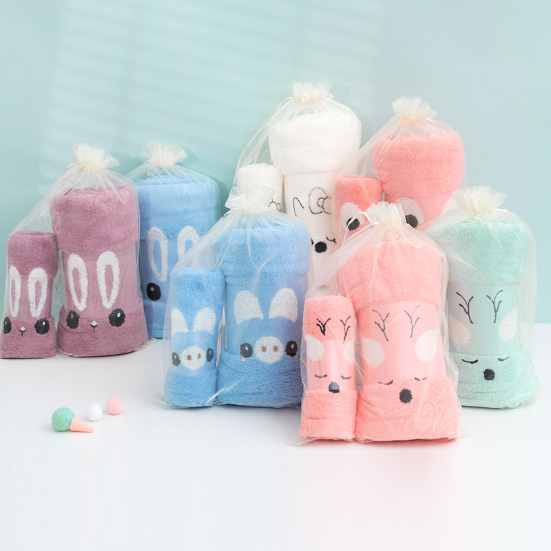 High-density coral velvet towel embroidery animal set bath towels, travel towels, sandbag set, Japanese-style gift towels, comes with a box