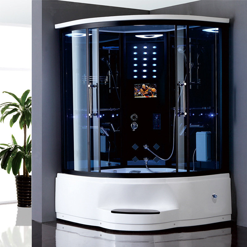 Foshan hogar en forma de abanico 1500mm sala de ducha integrada con bañera de masaje ducha de vapor Sala integrada