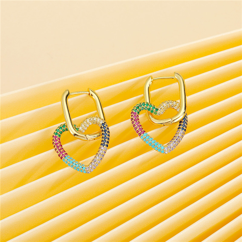 Boucle D'oreille Double Serrure Love Double Lock En Cuivre display picture 9