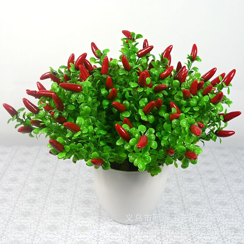 Yiwu wholesale simulation fruit Plastic flowers Bouquet 7 14 Red Hot Chili Peppers Artificial flower Bouquet of flowers Manufactor wholesale