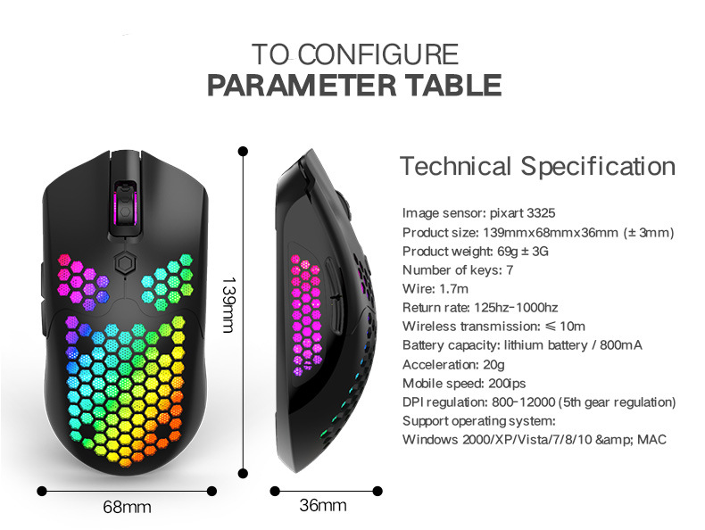 Souris gamer sans-fil RGB Dual mode