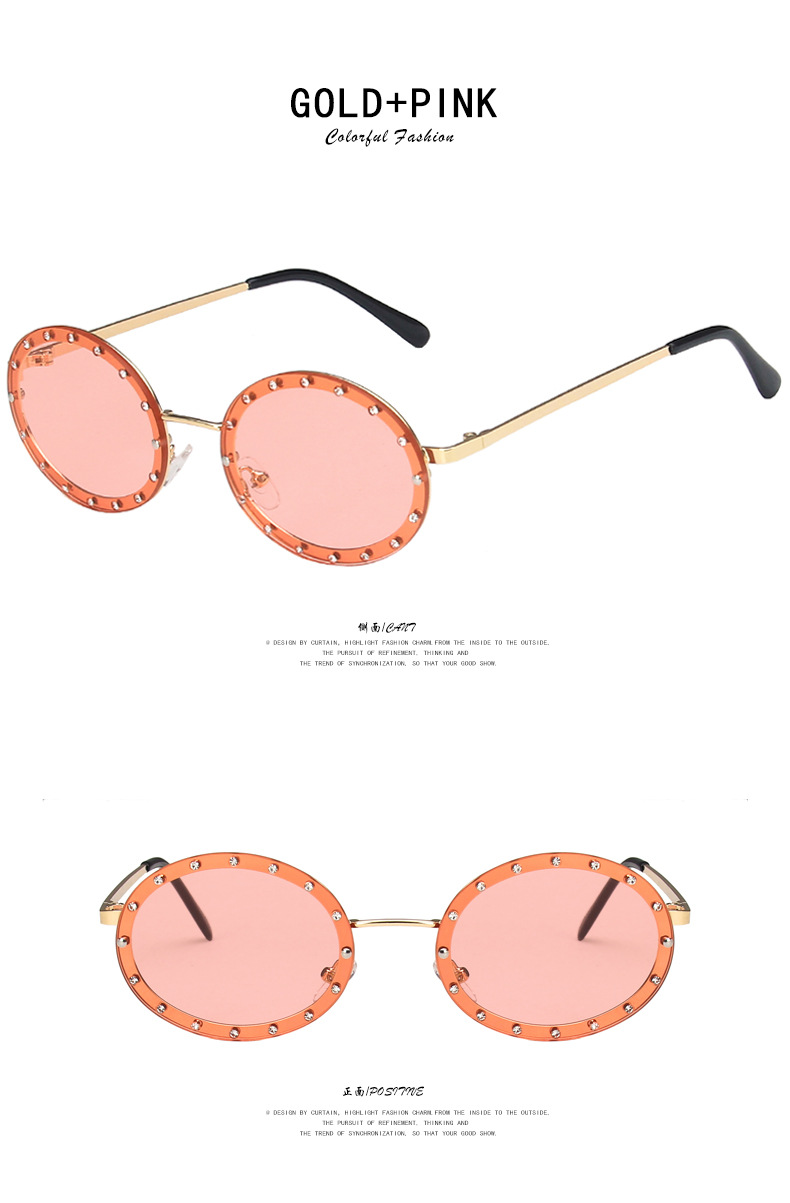 Oval Diamond-studded Metal Sunglasses display picture 7