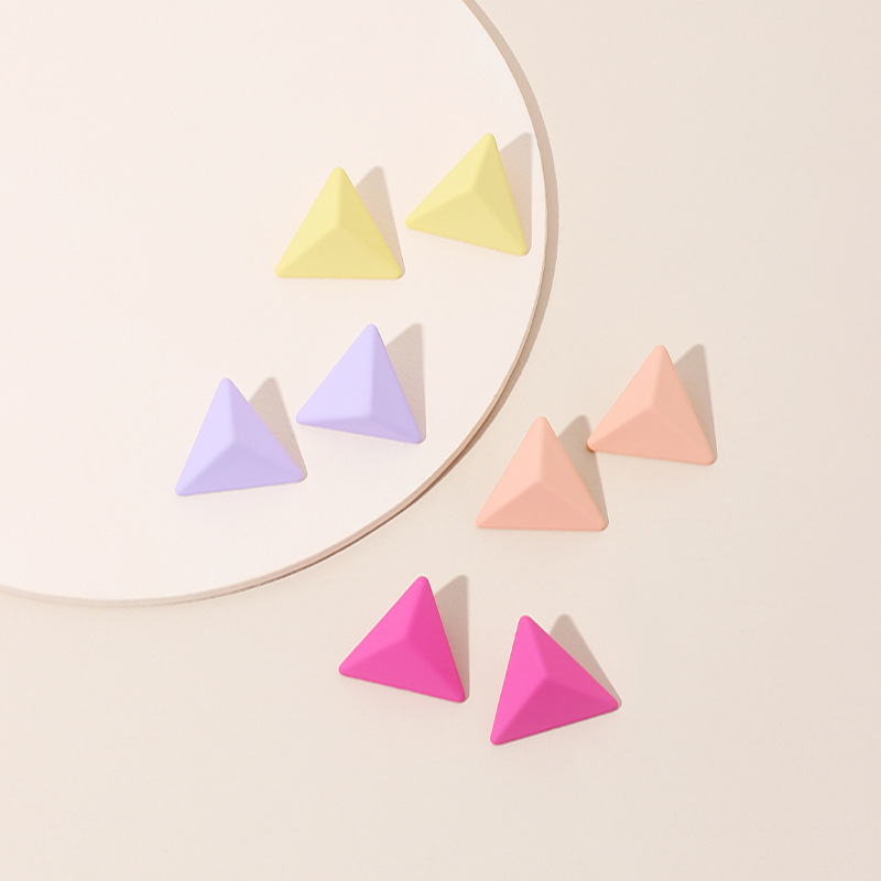 5g Weight Earrings Classification Housewarming, Anniversary, Business, Wedding, Travel, Birthday, Festival Occasion Geometric Pattern Women'S Gender Rose Red, Purple, Yellow Color New Style Purple Geometric Triangle Earrings Summer Bright Temperament Earrings Wholesale Nihaojewelry 2