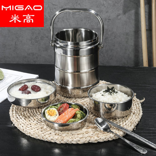 Stainless steel non-magnetic double-layer insulated pot lunch box, insulated lunch box, food grid, anti-overflow insulated bucket, insulated rice bucket