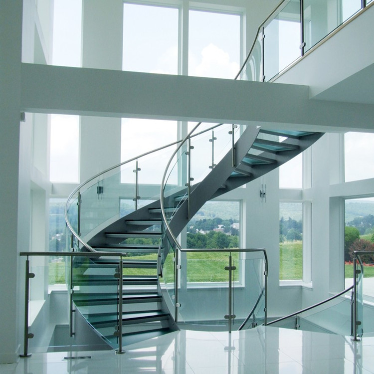 私人住宅客厅旋转楼梯 碳钢旋转楼梯 定制不锈钢玻璃楼梯