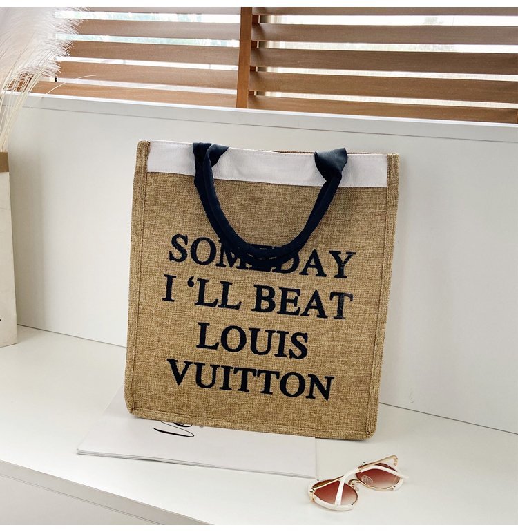 The 2020 autumn new handbag women's large-capacity Korean style lettered linen bag is a trend of large shopping bags for autumn and winter undefined