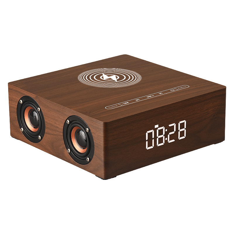 new product wooden wireless charging bluetooth speaker creative clock alarm clock touch home desktop audio gift