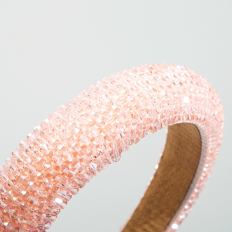 Fashion Handmade Beaded High-end Luxury Sponge Pink Hair Hoop Female Tide Prom Wide-brimmed Fabric Headband display picture 9