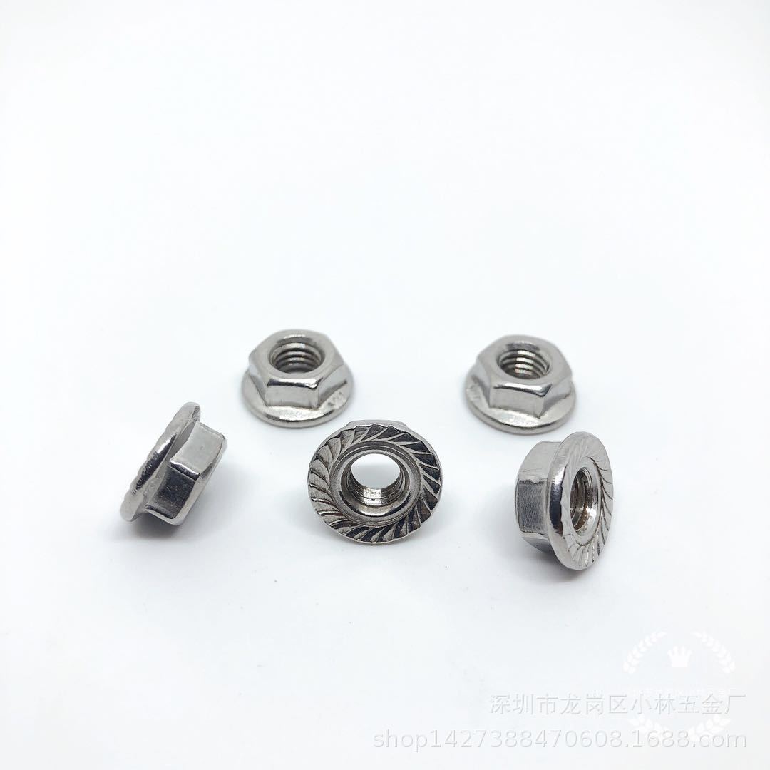 201不锈钢法兰母六角带垫螺母DIN6923防滑带齿螺母六角法兰螺母