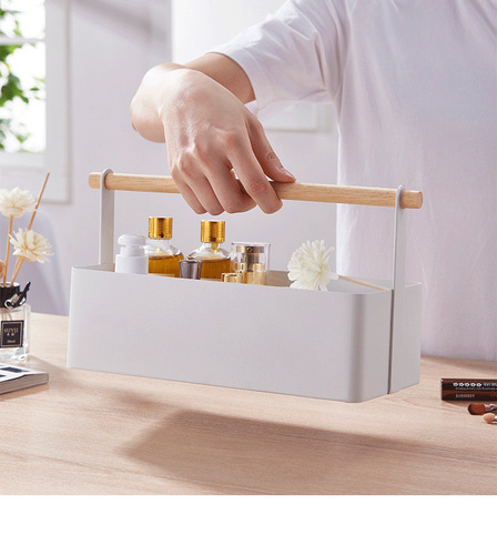 Wholesale Japanese Minimalist Jewelry, Cosmetic Storage Box with Wooden Handle, Miscellaneous Organization Basket Model