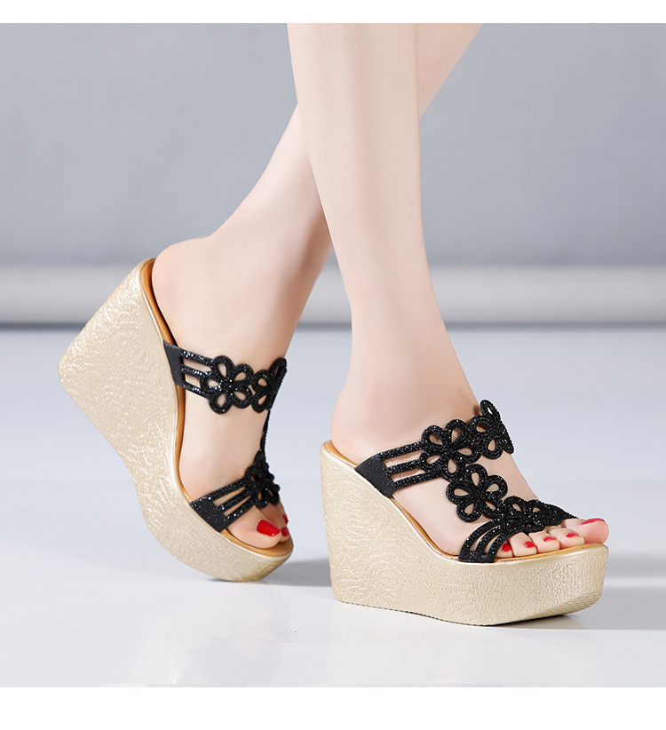 Dép sandal cao gót nữ hở mũi đế xuồng platform siêu cao 11 cm mùa hè 2025 — Màu vàng 11cm, Màu đen 11cm chi tiết 13
